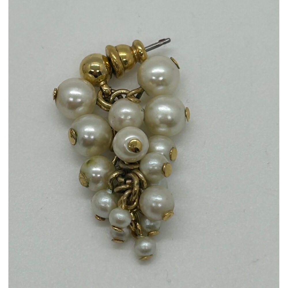 Vintage Faux Pearl Cluster Earrings Gold-Tone Dangle Wedding Prom Elegant - Picture 5 of 14